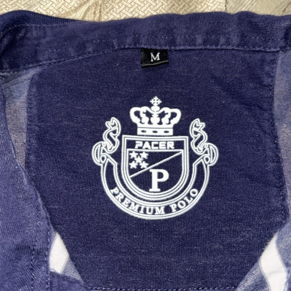PACER PREMIUM POLO SIZE MED. BLUE W/WHITE STRIPES - Picture 5 of 5